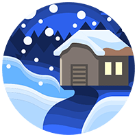 A business site. Snow is falling, but the walks are clear.