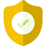 A gold shield with a checkmark